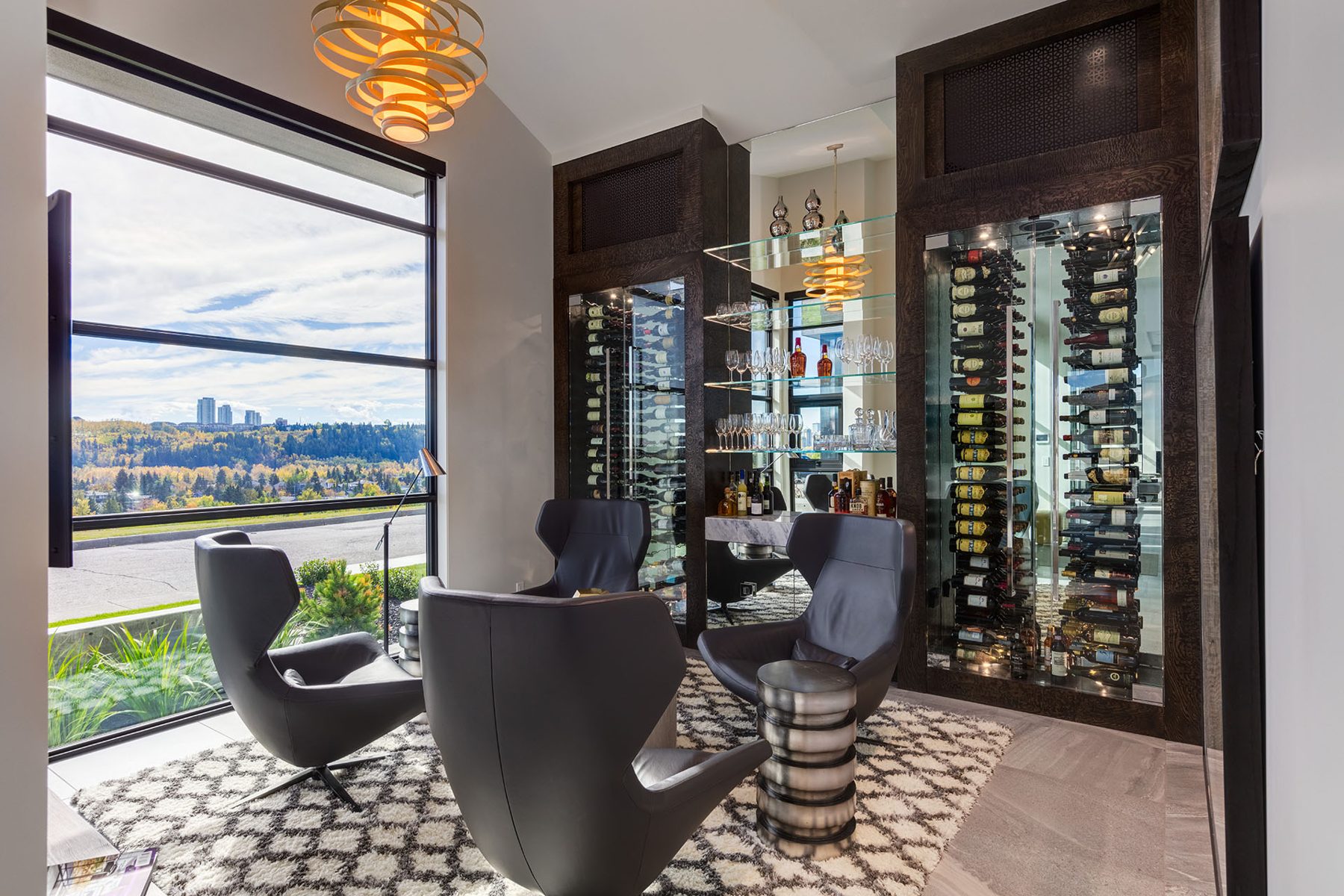 Modern wine cellar with dark wood, glass, and built-in racks — Infinity