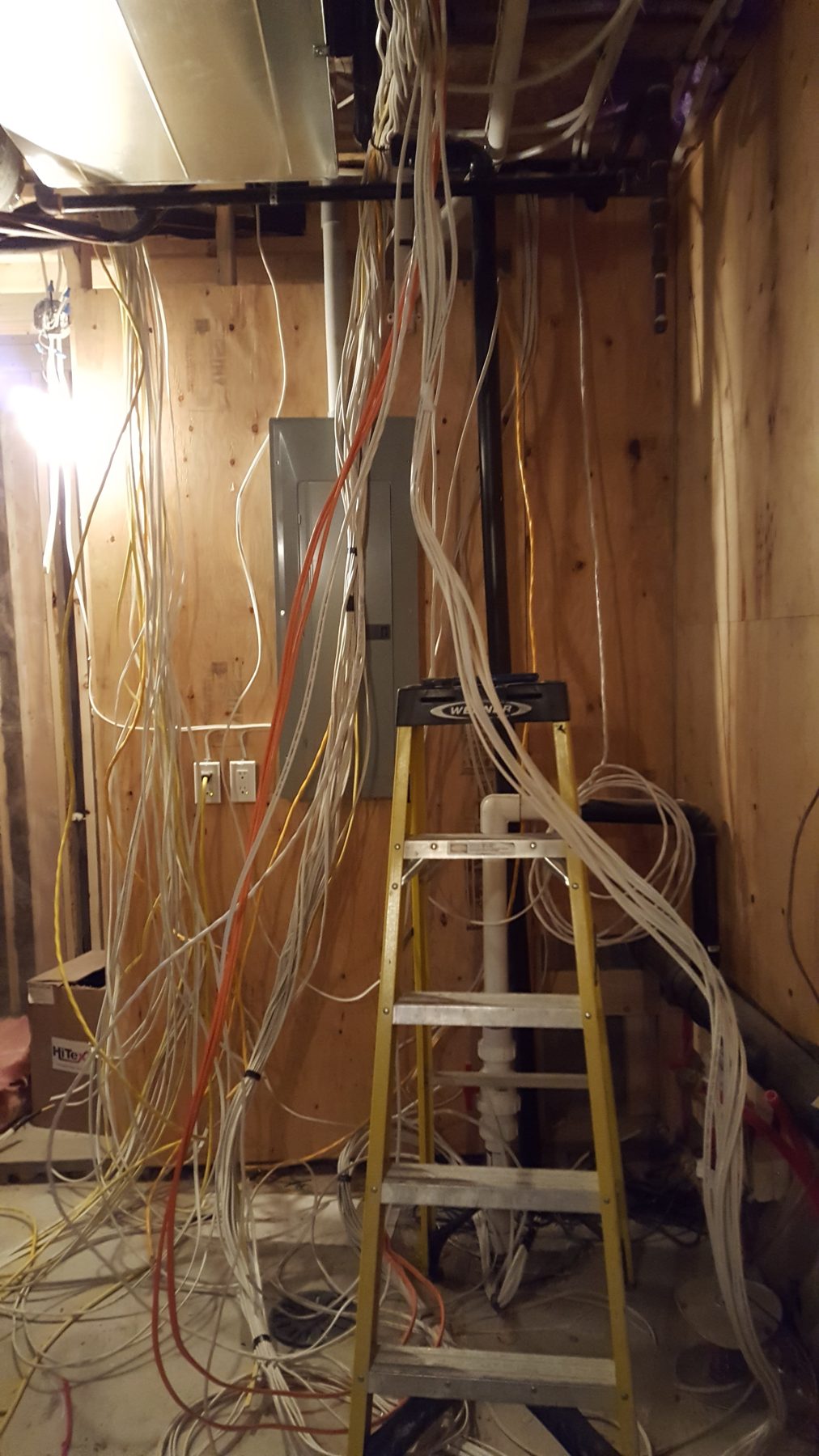 Renovation project with many wires, breaker box, and ladder — Timeless Form