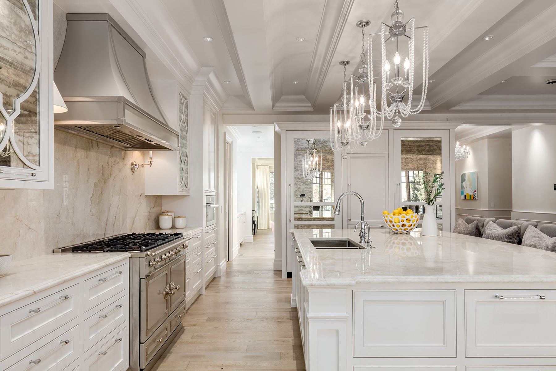 Luxurious kitchen island, range, and marble finishes, fully renovated — White House