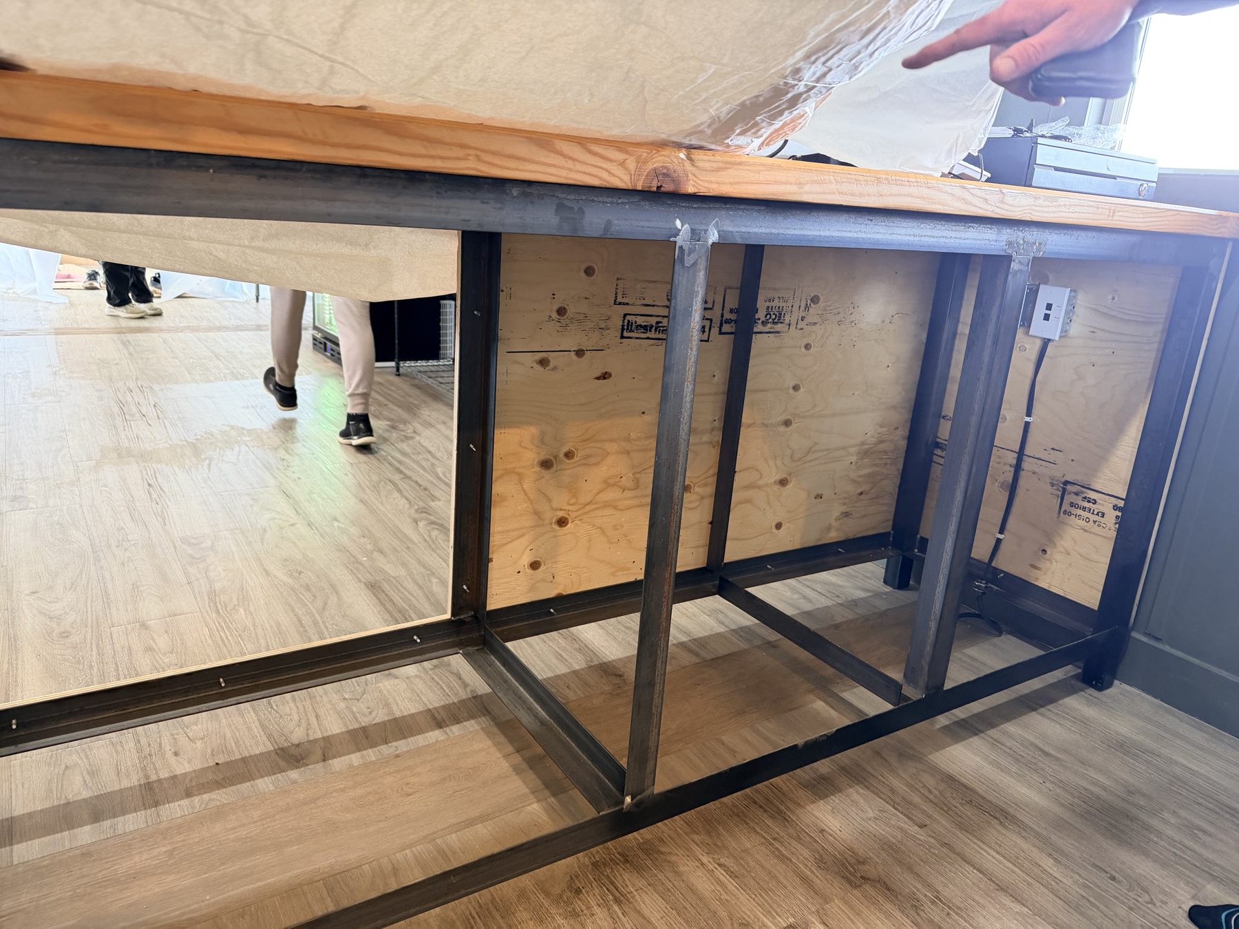 Metal and wood frame for a new counter or bar installation — Sandy Point (Club House)